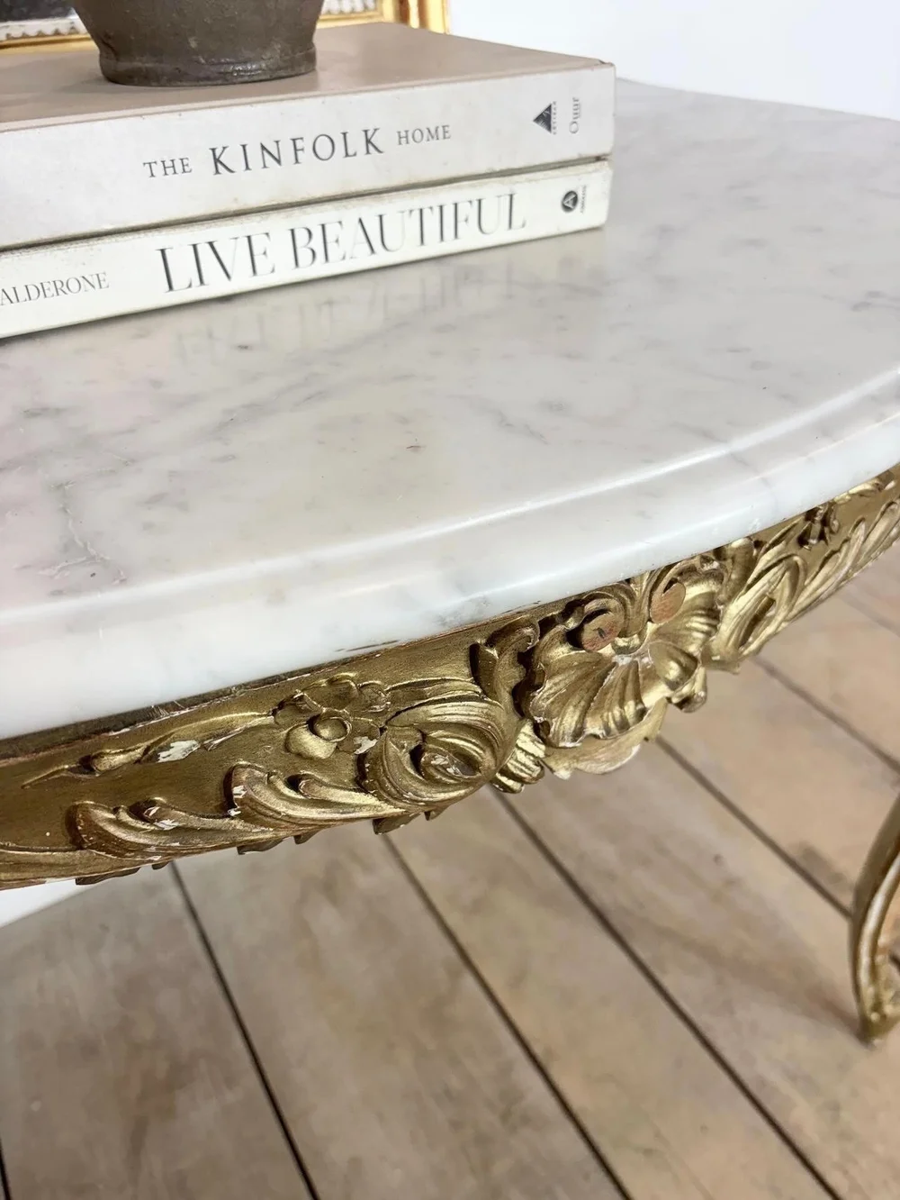 19th Century Antique French Marble Top Gilt Console Table